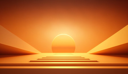 Generative AI, Beautiful gradient scene landscape with light orange, apricot color, horizontal wallpaper. abstract studio room geometric backgroundの素材