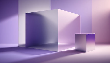 Generative AI, Beautiful gradient scene landscape with light purple, digital lavender color, horizontal wallpaper. abstract studio room geometric backgroundの素材