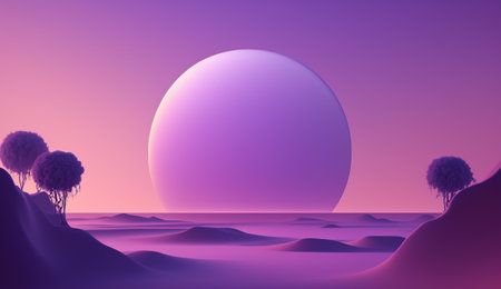 Generative AI, Beautiful gradient scene landscape with light purple, digital lavender color, horizontal wallpaper. Abstract background with clouds and horizonの素材
