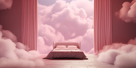 Generative AI, Pink magenta fantastic 3d clouds in the room interior, sky and landscape. Gentle colors and bright lights.の素材