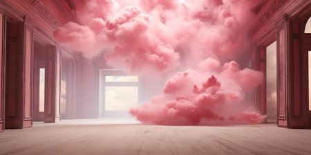 Generative AI, Pink magenta fantastic 3d clouds in the room interior, sky and landscape. Gentle colors and bright lights.の素材