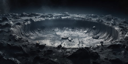 Generative AI, another alien planet surface relief, moon crater. space backgroundの素材