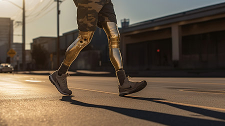 Generative AI, person with disability, prosthetic limb running and does not feel obstacles,の素材