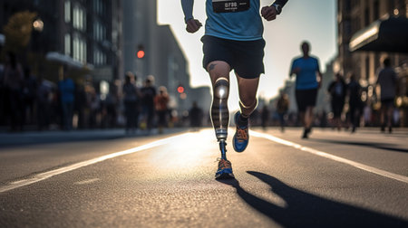 Generative AI, person with disability, prosthetic limb running and does not feel obstaclesの素材