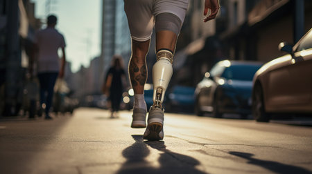 Generative AI, person with disability, prosthetic limb running and does not feel obstacles,の素材