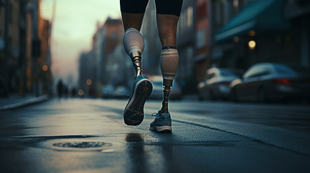 Generative AI, person with disability, prosthetic limb running and does not feel obstacles,の素材