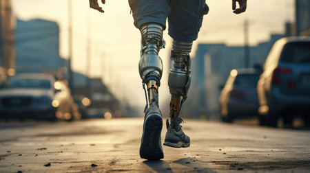 Generative AI, person with disability, prosthetic limb running and does not feel obstacles,の素材