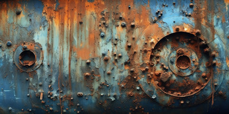 Generative AI Rusted blue and turquoise metal background. Grunge old wall textureの素材