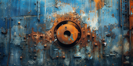 Generative AI Rusted blue and turquoise metal background. Grunge old wall textureの素材