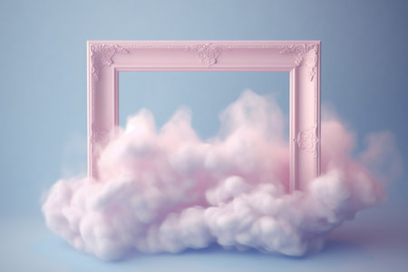 Generative AI, pastel light smoke around empty vintage beautiful frame.の素材