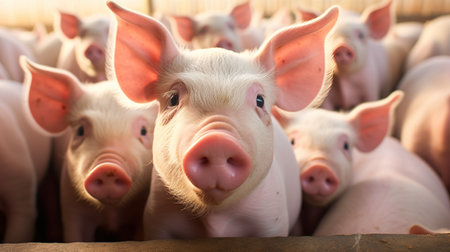 Generative AI, little pigs looking at the camera on a farmの素材
