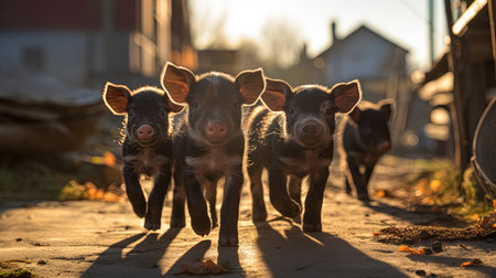 Generative AI, little pigs looking at the camera on a farmの素材