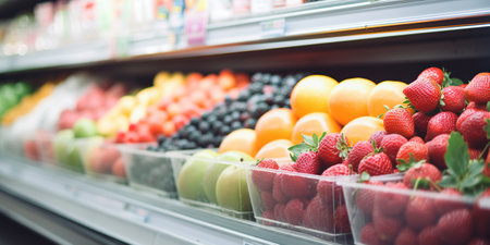 Generative AI, supermarket fruit on shelfの素材