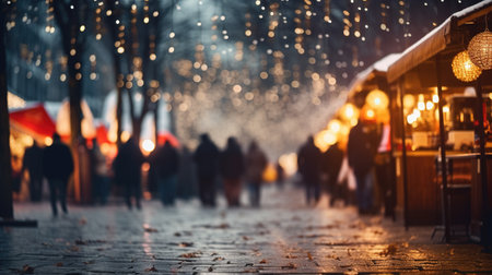 Generative AI, Christmas fair blurred background, winter street market in Europeの素材