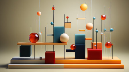 Generative AI, 3d effect abstract geometric figures charts, spheres and cubesの素材