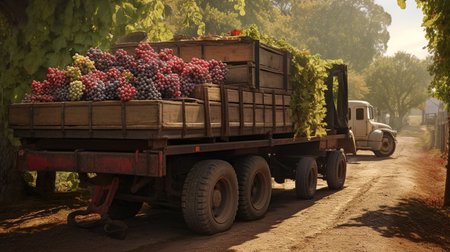 Generative AI, Fresh grapes in a truck, grape harvest at a vineyardの素材