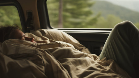 Generative AI, road trip aesthetic concept, muted neutral colors, happy travel, enjoy holidays and relaxationの素材