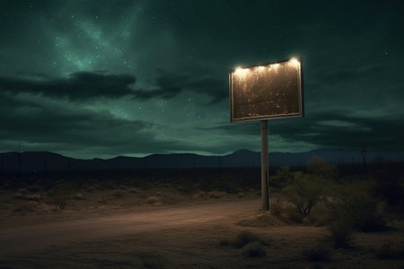 Generative AI, vintage empty sing or billboard in the desert of alien planet, in the spaceの素材