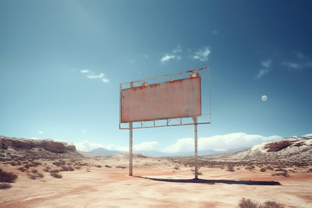 Generative AI, vintage empty sing or billboard in the desert of alien planet, in the spaceの素材