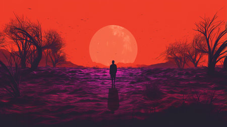 Generative AI, Halloween landscape background. Risograph glitch poster, chaosfunk surreal collageの素材