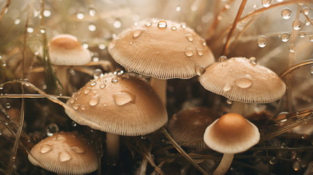 Generative AI, Fresh different mushrooms, autumn harvest, aesthetic muted neutral colorsの素材