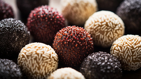 Generative AI, Chocolate candy balls, close up traditional Brazilian brigadeiroの素材