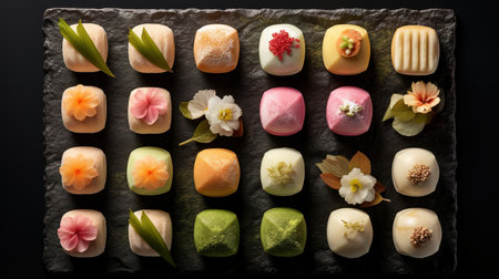 Generative AI, Japanese traditional confectionery cake wagashi, various types of sweetsの素材