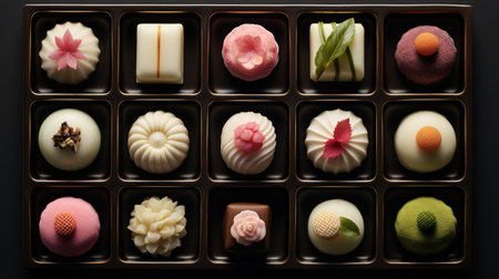 Generative AI, Japanese traditional confectionery cake wagashi, various types of sweetsの素材