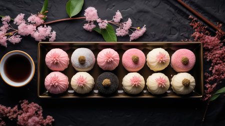 Generative AI, Japanese traditional confectionery cake wagashi, various types of sweetsの素材