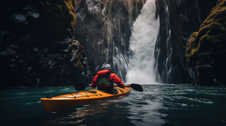 Generative AI, kayak raft river waterfall, extreme sport concept, whitewater kayakingの素材