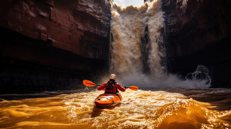 Generative AI, kayak raft river waterfall, extreme sport concept, whitewater kayakingの素材