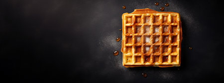 Generative AI, Assorted Belgian waffles with fruit and syrup, sweet baked dessertの素材