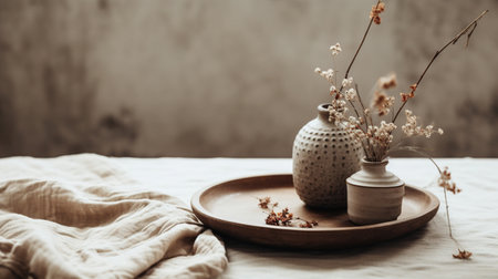 Generative AI, kitchen interior, minimalistic japanese wabi sabi style, muted natural neutral colorsの素材