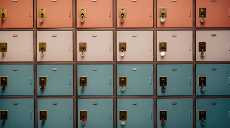 Generative AI, Row of high school lockers in the hallway, locker roomの素材