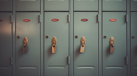 Generative AI, Row of high school lockers in the hallway, locker roomの素材