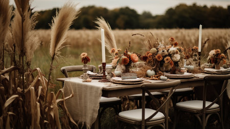 Generative AI, Autumn rustic decoration for home and celebration concept, pumpkins and plants, autumn backgroundの素材