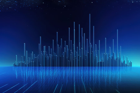 Generative AI, stock market chart lines, financial graph on technology abstract blue background represent financial crisis, financial meltdown. Technology concept, trading market concept.の素材
