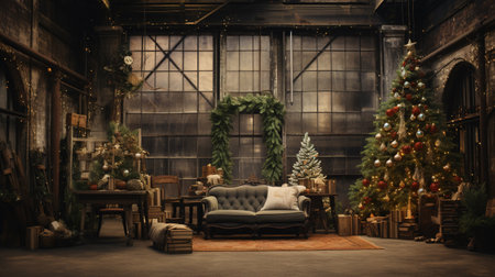 Generative AI, Christmas interior rural background, Santa Claus rustic workshopの素材