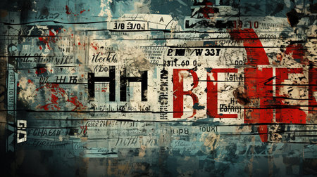 Generative AI, random collage of paper pieces and words, painted wall, street graffiti grunge styleの素材