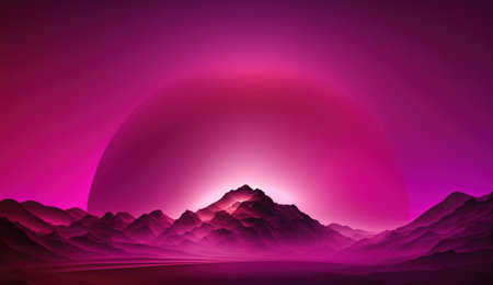 Generative AI, Beautiful gradient scene landscape with viva magenta pink color, horizontal wallpaper. Abstract studio room geometric backgroundの素材