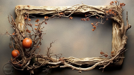 Generative AI, Frame made of bare branches with copy spaceの素材