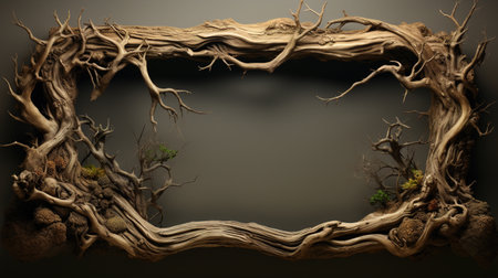 Generative AI, Frame made of bare branches with copy spaceの素材