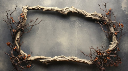 Generative AI, Frame made of bare branches with copy spaceの素材