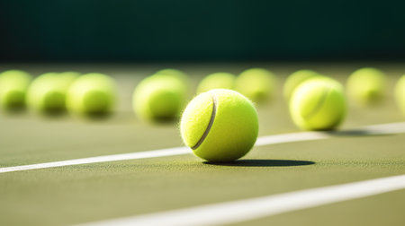 Generative AI, Close up tennis balls on the court, sport, recreation conceptの素材