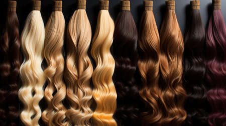 Generative AI, Beauty salon hair extensions different color samplesの素材