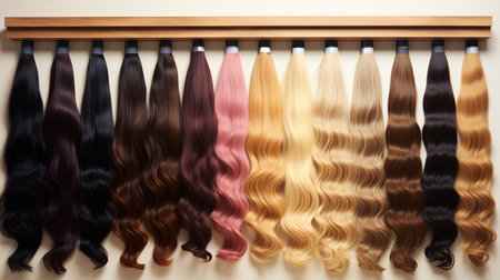 Generative AI, Beauty salon hair extensions different color samplesの素材