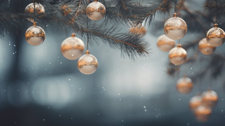 Generative AI, Christmas and new year balls on blurred background, holidays concept, festive winter season backgroundの素材
