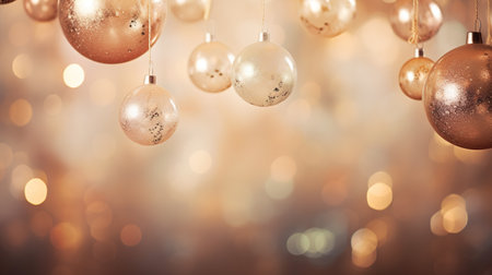 Generative AI, Christmas and new year balls on blurred background, holidays concept, festive winter season backgroundの素材
