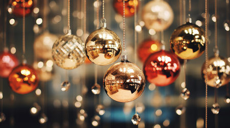 Generative AI, Christmas and new year balls on blurred background, holidays concept, festive winter season backgroundの素材