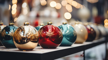 Generative AI, Christmas fair blurred background, winter street market in Europeの素材